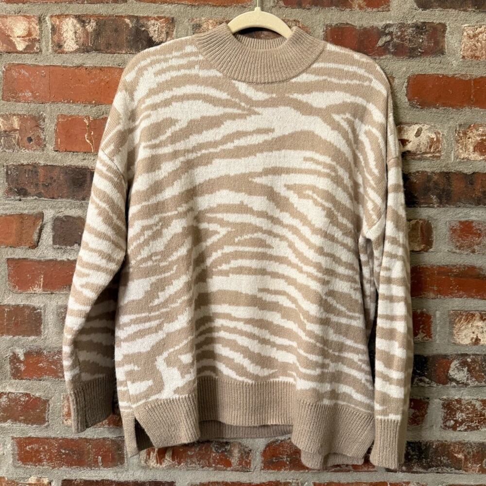 Maurices Tan and Cream Animal Print Crewneck Sweater